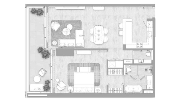 Apartment floor plan, 1 bedroom in Kempinski Marina Residences No. 11029 (2D)